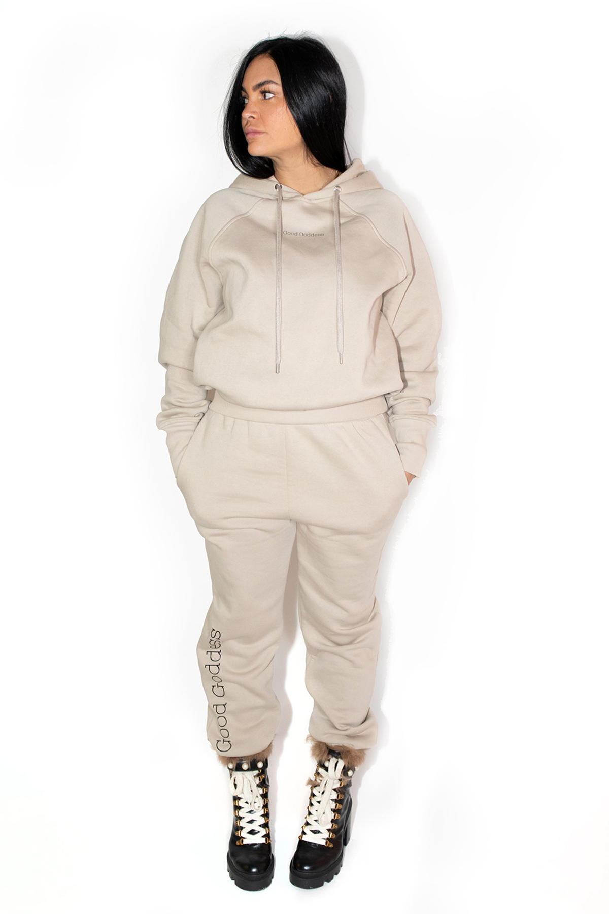100% Cotton Sweatsuit in Truffle/Beige - Good Goddess